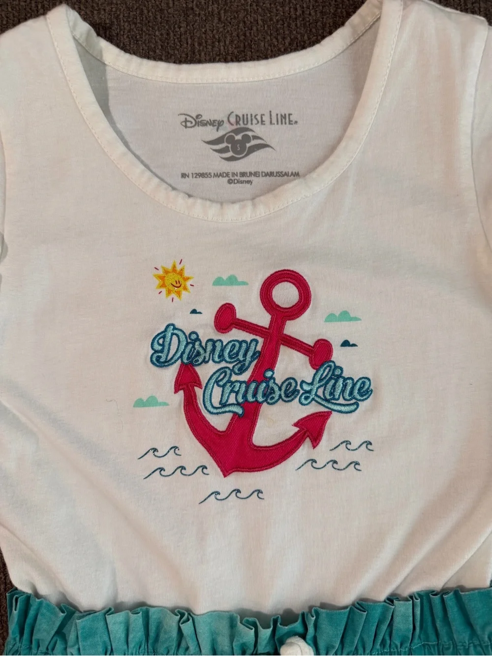 Disney Cruise Line Girls Tie-Dye Dress | White & Teal | Size XS